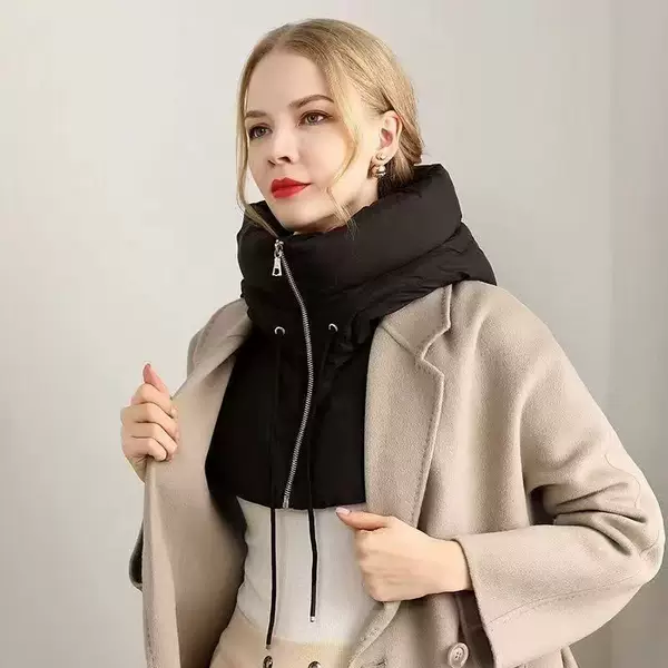 European and American style cross-border shawl-style zippered hooded new warm coat with detachable faux collar and hood, thickened for windproof outdoor cycling