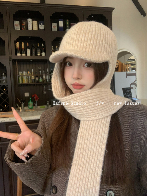 韩系针织围巾一体巴拉克拉法帽女秋冬保暖时髦精博主款复古护耳帽|undefined