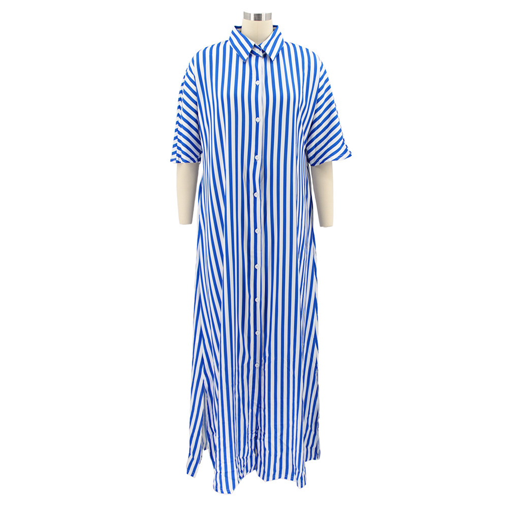 Women Clothing Striped Shirt Women Dress Split Dress French Dress