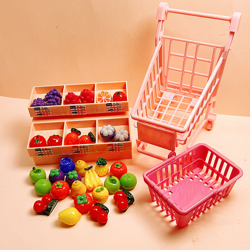 Juego de comida en miniatura, estante para pan de simulación, mini carrito de compras, carrito pequeño, juego para niños, juguete, decoración de bricolaje