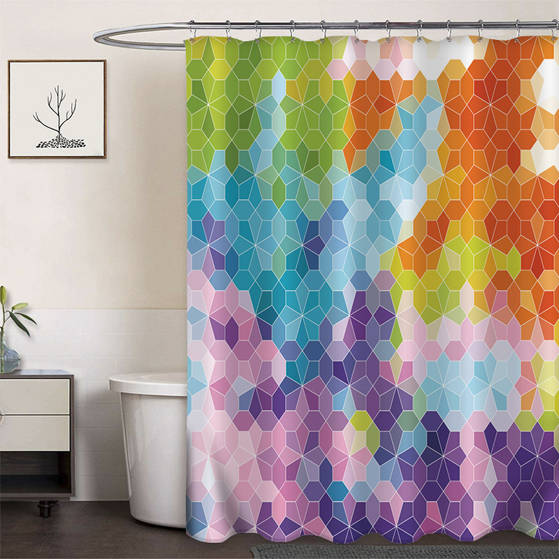 Cortina de ducha de poliéster impresa con hebilla de cortina de ducha de plástico baño cuarto de baño cortina de partición impermeable a prueba de moho