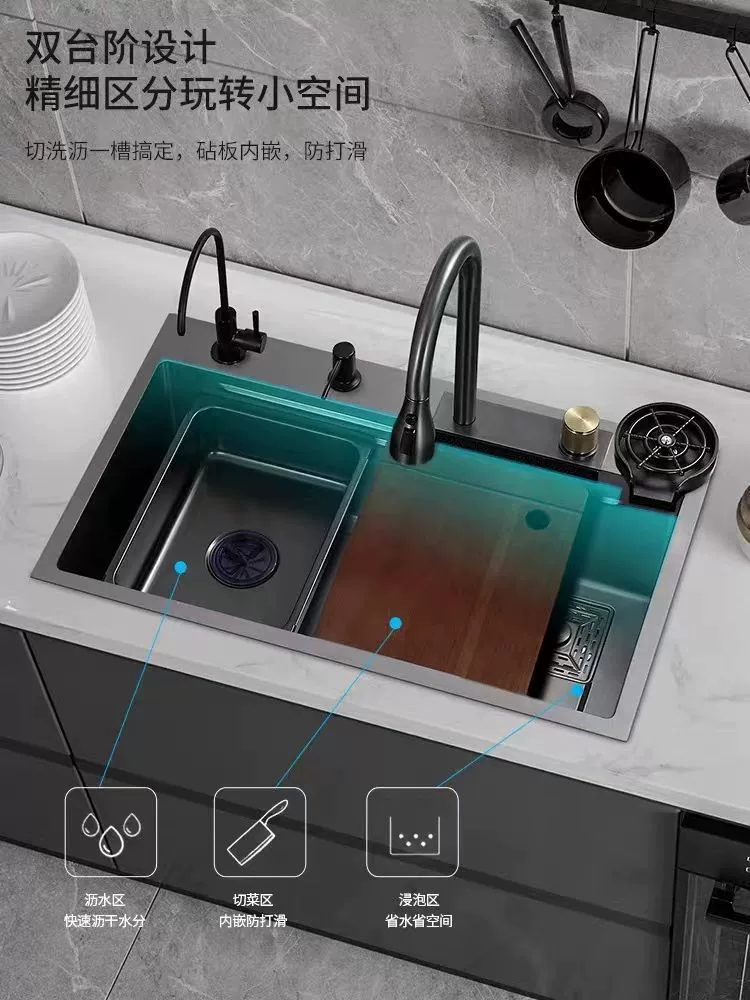 Фейю водопад 304 водяные раковины для кухни встроенная всё-в-одном Nano-ультра-толщая мойка для мытья овощей полный набор пруд