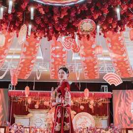 纱幔装饰布料婚庆背景吊顶红色古风婚礼屋顶直播中国风布幔纱