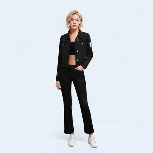High-Quality 2024 Summer Urban Style Elegant Denim Open-Front Long-Sleeve Square Collar Women's Shirt Manufacturer Wholesale