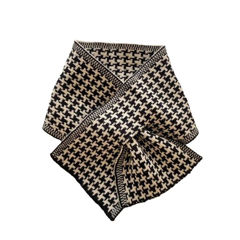 Buñuelo de punto de lana corto de invierno femenino coreano versátil pareja de protección de cuello grueso perezoso cruzado mil pajaros cuello