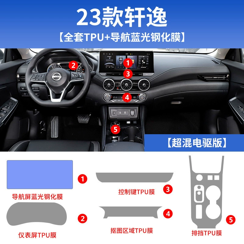 Подходит для интерьера 14-го поколения Nissan Sylphy, 23 модели пленки экрана центрального управления, версия с электроприводом, модифицированные детали, автомобильные запчасти