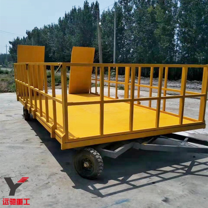 牵引平板重型货物搬运车 四轮转向牵引平板拖车 加强承重板车