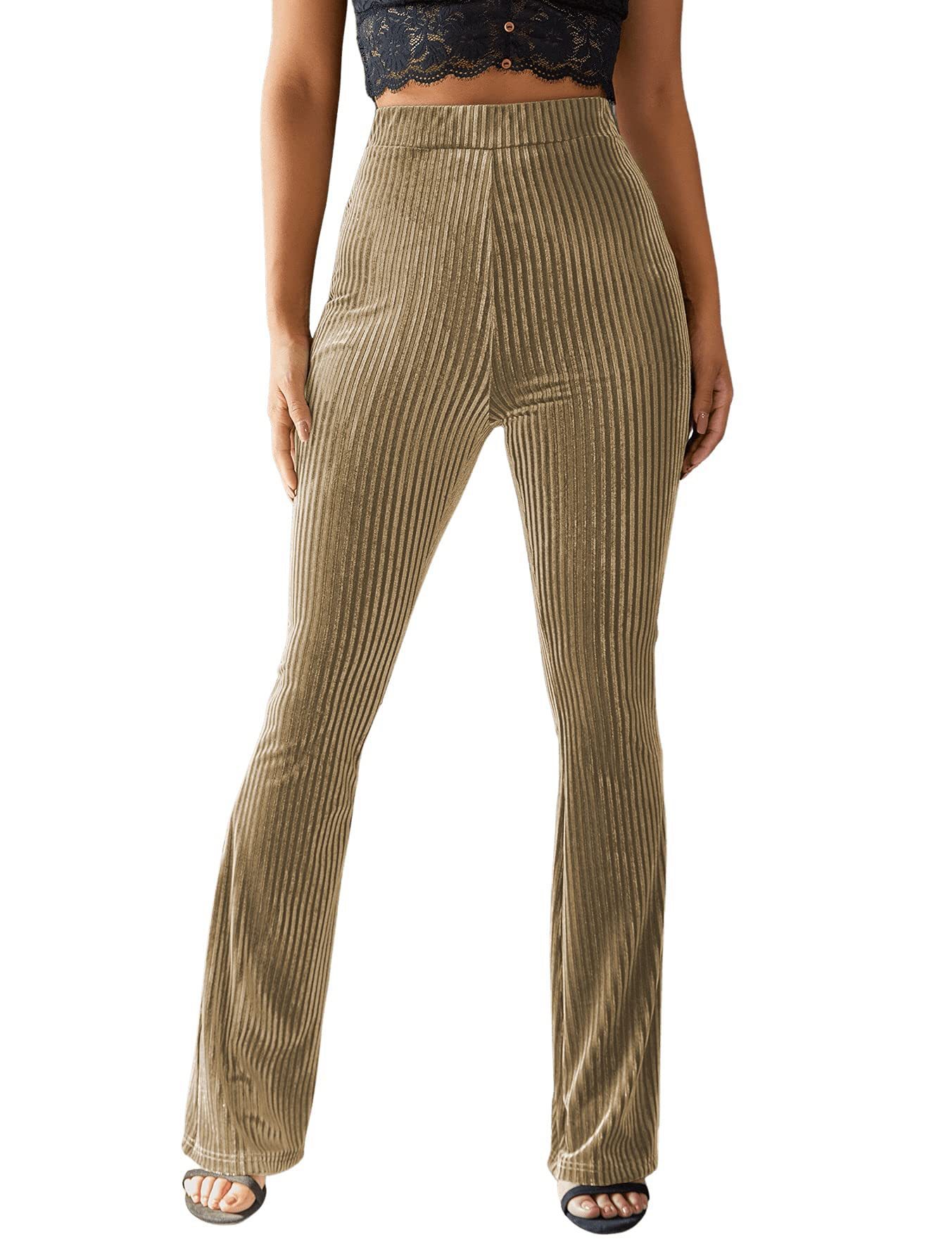 Title 21, Nuovi Pantaloni Svasati Donna in Velluto Oro a ...