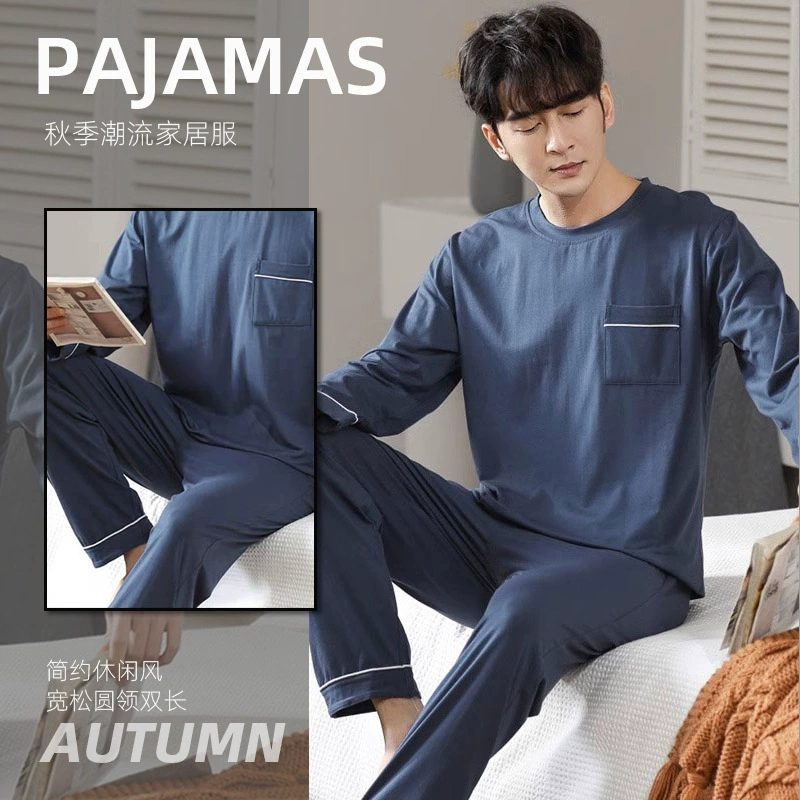 Мужские пижамы для осени и зимы, простой стиль, весенний тонкий хлопковый костюм с длинными рукавами, можно носить на выход, домашняя одежда для мужчин, оптовая продажа для внешней торговли