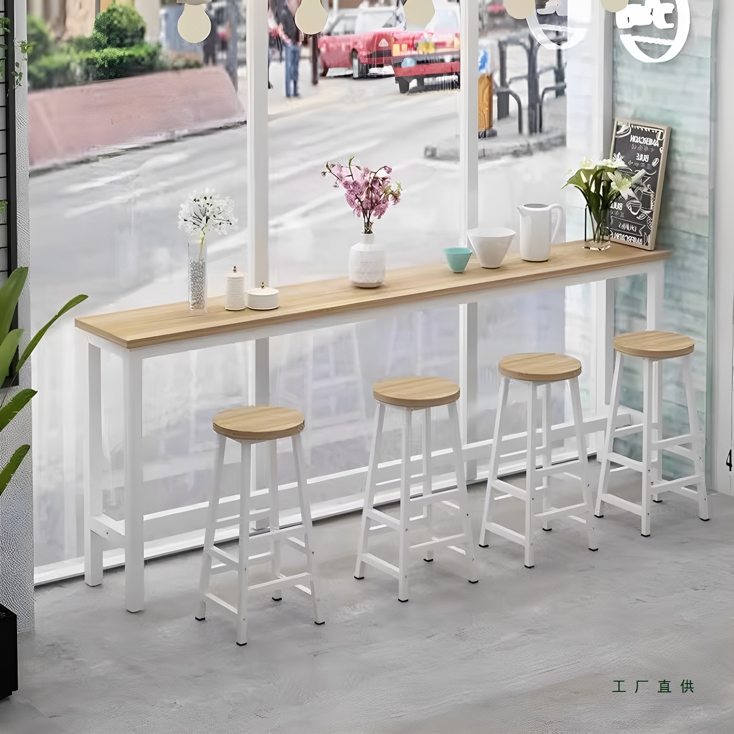 家用吧台桌长桌奶茶店高脚桌靠墙窄桌子商用长条桌酒吧台桌椅组合