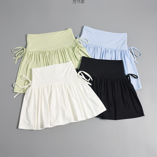 Sports Yoga Skirt Summer Fitness Tennis Pleated Skirt Half-Length Quick-Drying Skirt Side Drawstring High-Waisted Skirt for Outer Wear