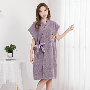 Summer Adult Wearable Lace-Up Long-Sleeved Bathrobe, Quick-Drying Absorbent Bath Towel, Lint-Free, Soft Skirt