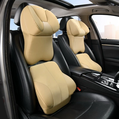 and Lumbar Support Can Be | Headrest - skin-feel-beige-leather-travel-one-headrest-height-adjustable