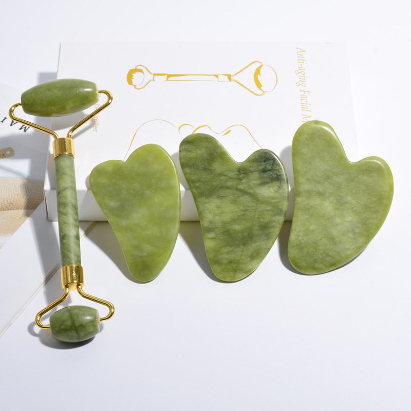 New Green Phoenix Jade Roller Heart-Shaped Scraping Board Facial Beauty Device Fresh and Trendy Set Beauty Scraping Board