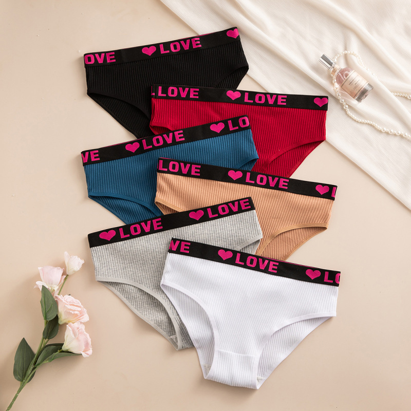 Cross-Border Foreign Trade Sexy Ribbed Underwear for Women, European and American Style Women's Underwear, Sports Pure Cotton Mid-Waist Women's Briefs