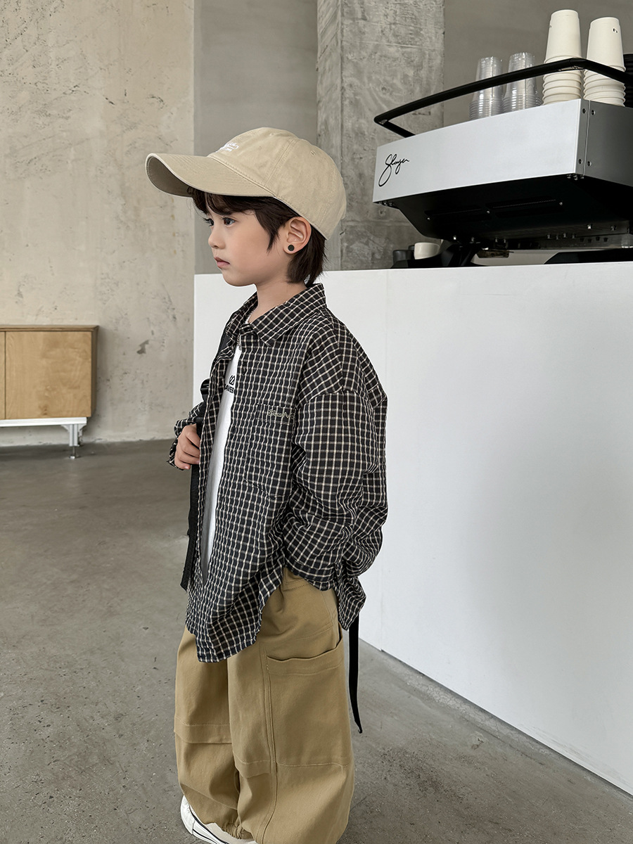 Boys' Classic Plaid Cotton Shirt Top 2025 Spring and Autumn New Children's Korean Children's Wear Haima Home Shirt All-Match