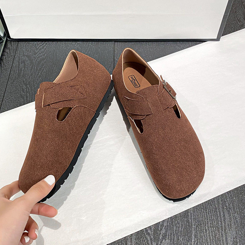 Dép sandal nữ bít mũi da thật quai khóa đế dày kiểu Birkenstock — 261 Màu nâu sẫm (toàn bộ), 261 Xám (toàn bộ), 261 kaki (toàn bộ băng đảng), 265 kaki (nửa kéo)