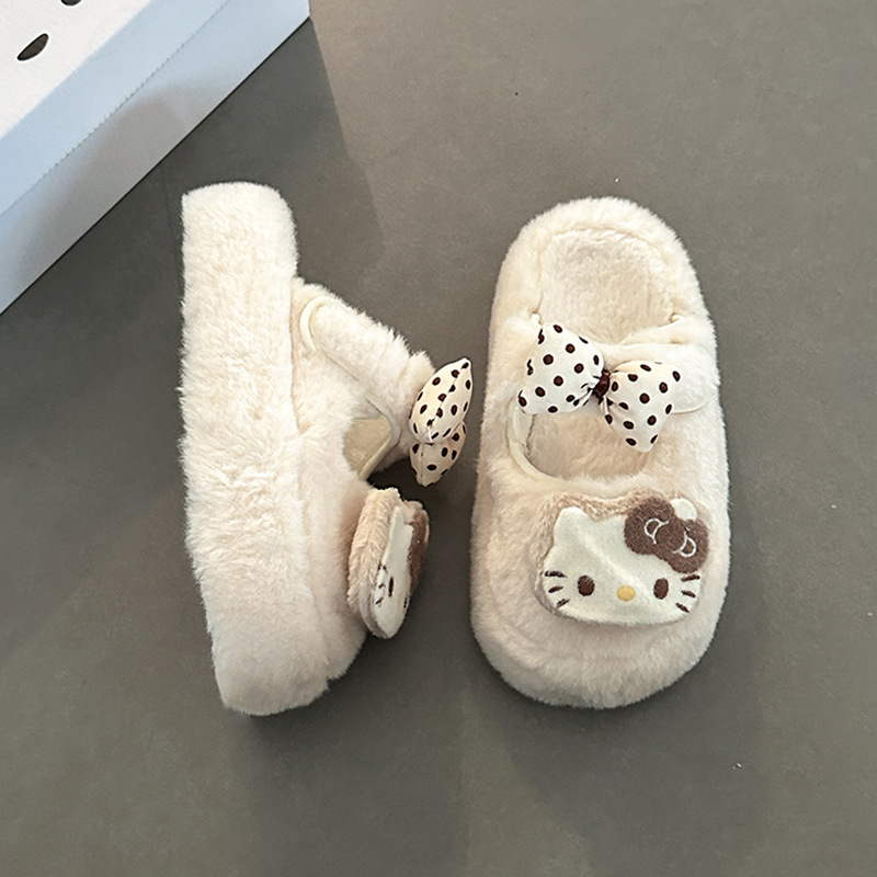 凯蒂猫魔术贴休闲毛毛拖鞋女秋冬可爱卡通外穿厚底网红厚底棉拖鞋|undefined