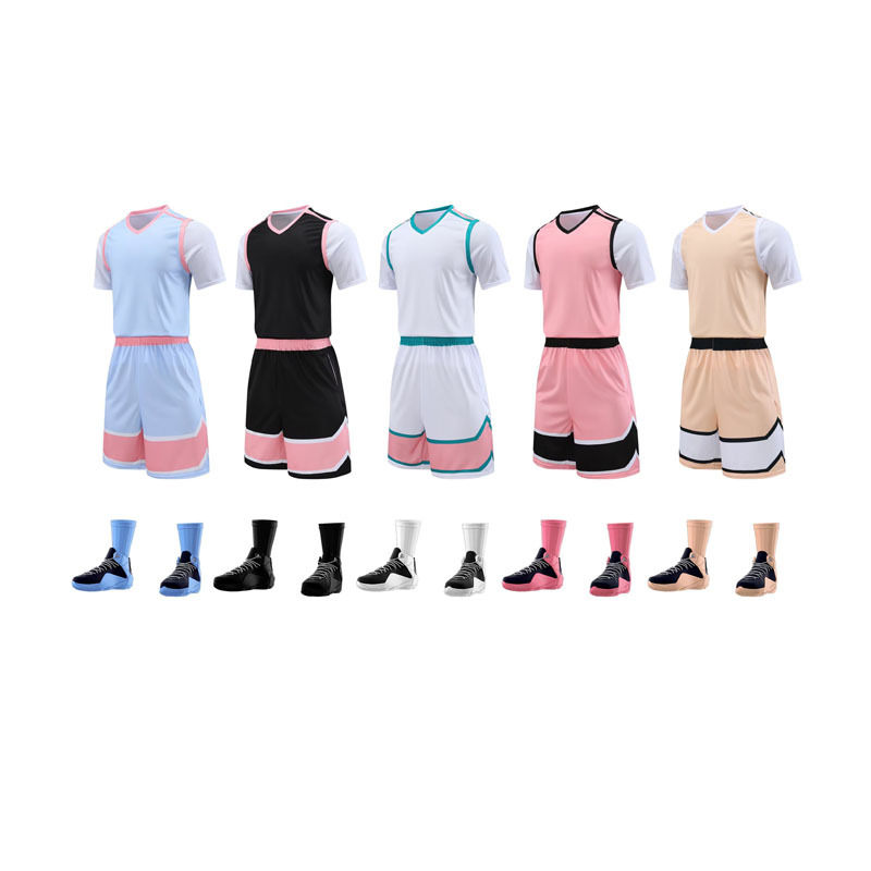 Short-sleeved jersey basketball uniform suit College student sports competition girls' fake two-piece Jersey children's light pink