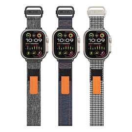 适用苹果手表表applewatchs千鸟格帆布回环手表带iwatch9表带表带