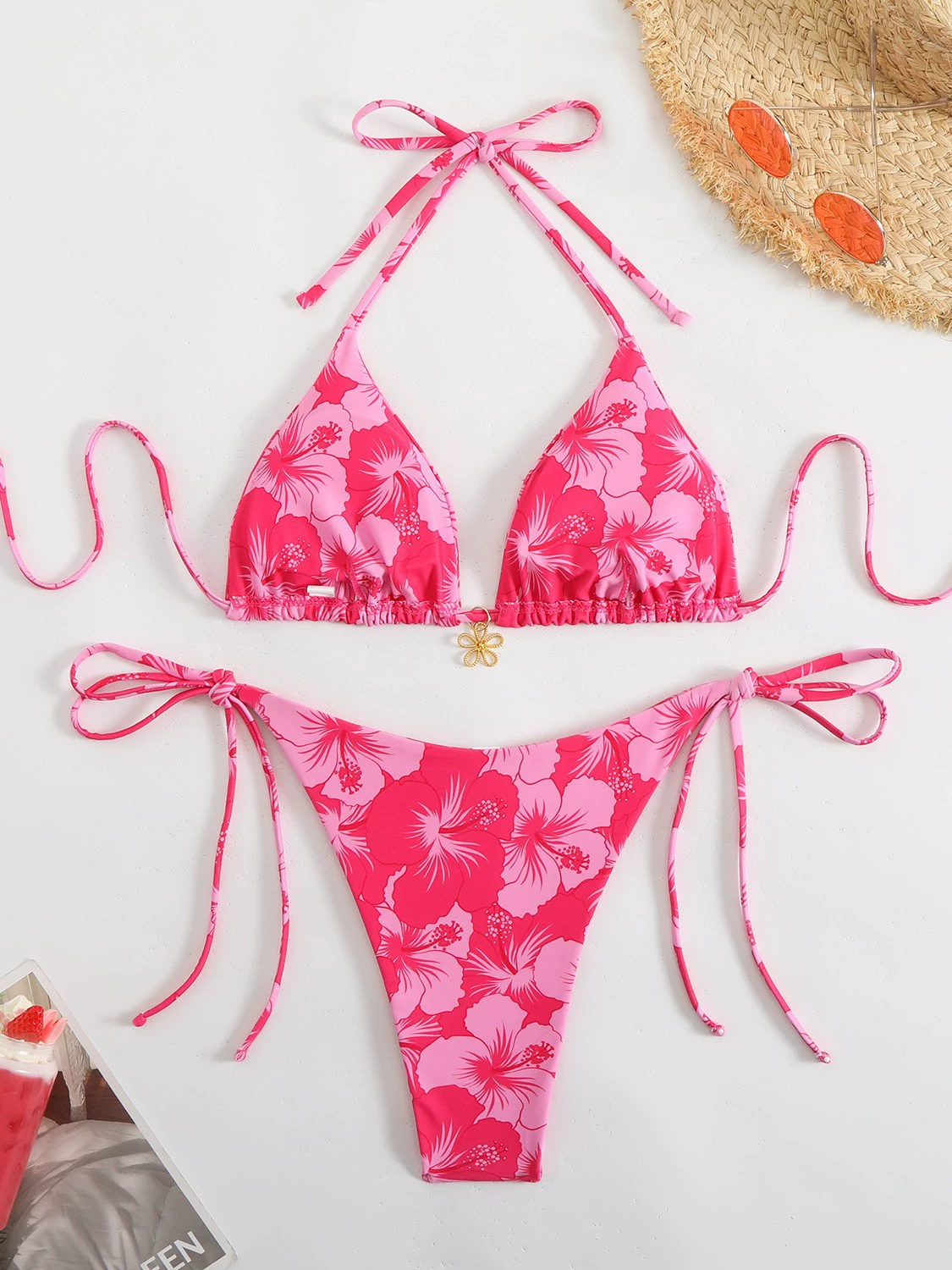 2025 новый европейский и американский бикини AliExpress независимый сайт печатный шнурок бикини купальник для женщин