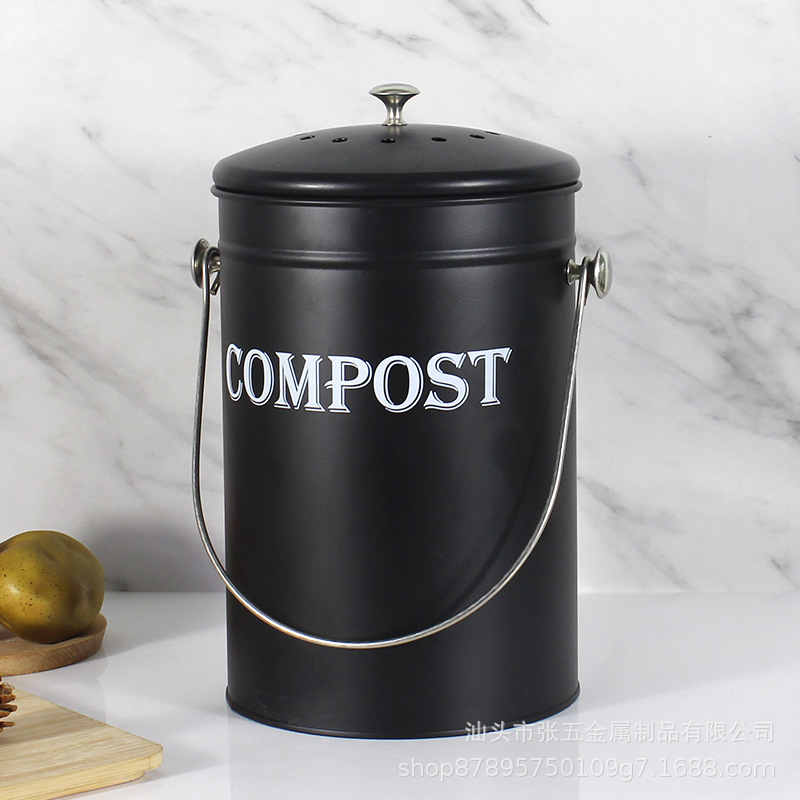 Source Factory 1.3 Gallon Iron Sheet Kitchen Waste Compost Bucket Household Kitchen Waste Disposer with Deodorizing Filter Cotton