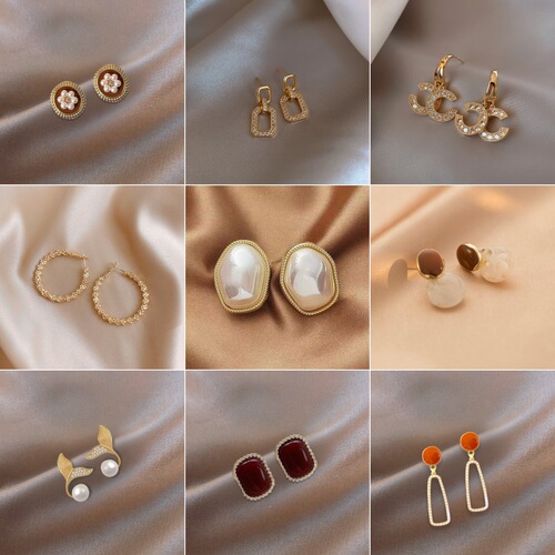 Wholesale 1-2 yuan light luxury simple fashionable versatile earrings Hong Kong cool style temperament ear studs everyday versatile
