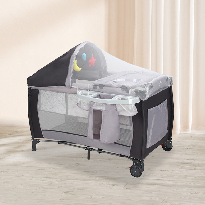 Cama de bebé al por mayor con mosquiteros, cama plegable multifuncional, cama de bebé móvil, mesa de pañales, cama de juego