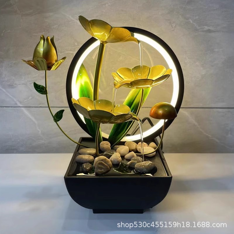 摆件铁艺流水外贸工艺品喷水办公室风水桌面前台跨境客厅礼品小型