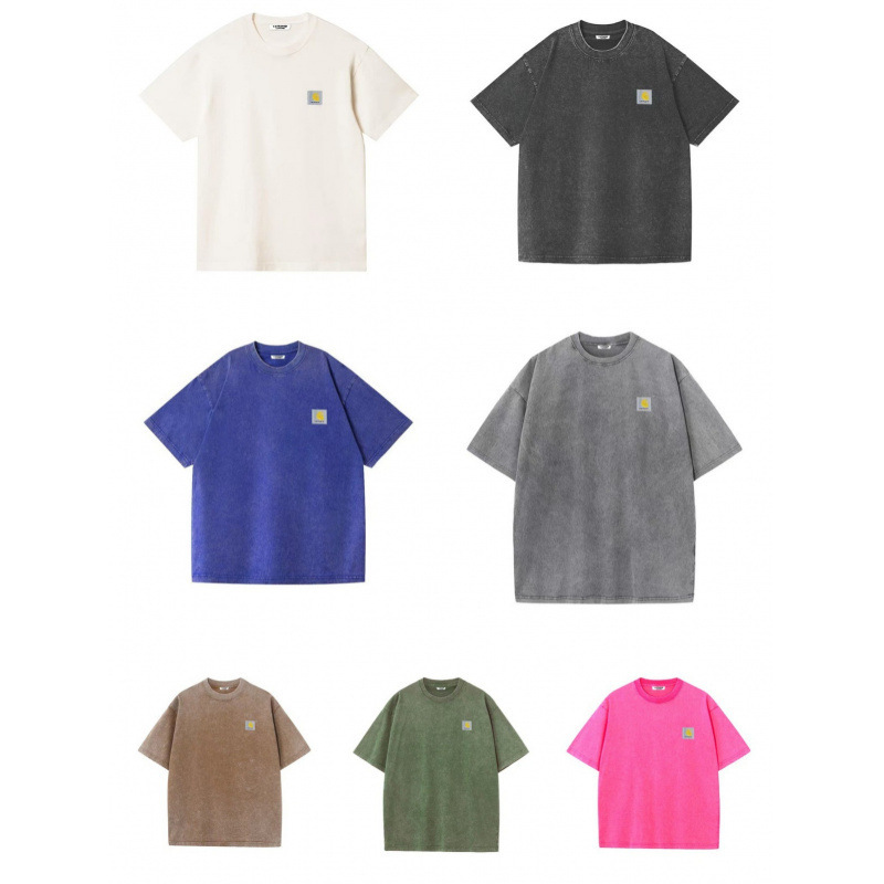 Cross-Border Foreign Trade Men's Clothing Carhartt Heavyweight Pure Cotton Wax-Dyed Washed Vintage Short-Sleeve Crew Neck T-Shirt Cross-Border Foreign Trade Men's Clothing Carhartt Heavyweight Pure Cotton Wax-Dyed Washed Vintage Short-Sleeve Crew Neck T-Shirt
