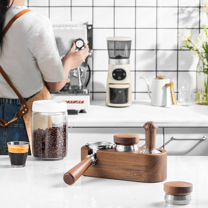 MOJAE/Mojia Soporte de nogal Máquina de café Mango Soporte de almacenamiento Tela Máquina de polvo Martillo de polvo Equipo de soporte