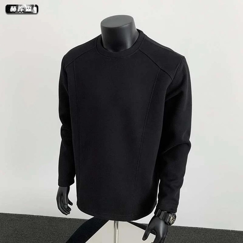 2026 New American Style Capless Crew Neck Sweatshirt for Men - Autumn Striped Deconstruction Design Men's Long-Sleeve T-Shirt Base Shirt
