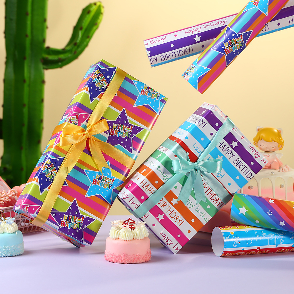 Amazon nuevas letras coloridas estrella de cinco puntas papel de regalo de cumpleaños papel de regalo de dibujos animados papel de regalo