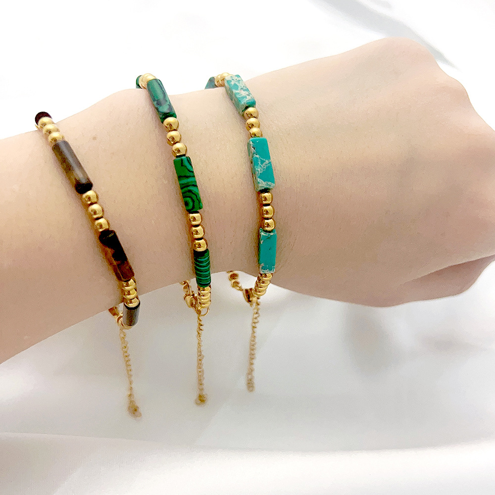 Retro Geometric Color Block Stainless Steel Natural Stone Tiger Eye Bracelets 1 Piece display picture 1