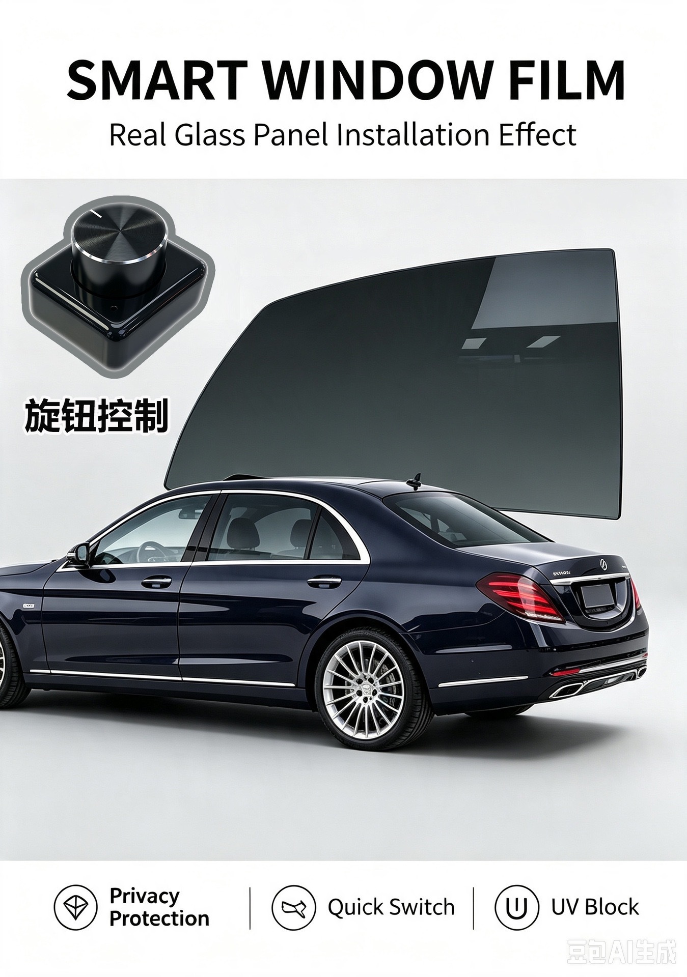 Automotive DLC dye liquid crystal film, knob-controlled smart dimming film, 12V electronically controlled car window glass film, heat insulation film, color-changing film
