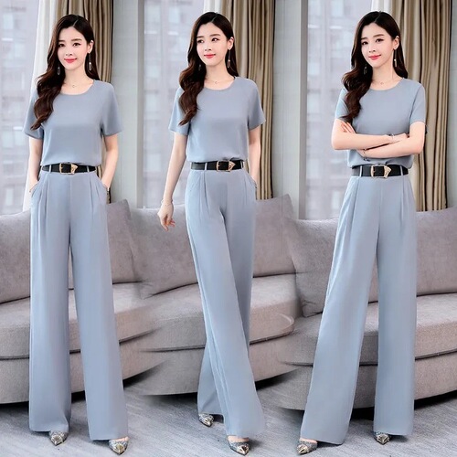Wide-leg pants set for women, 2026 summer new style, western-style, slimming goddess fan chiffon, fashionable royal sister casual two-piece set