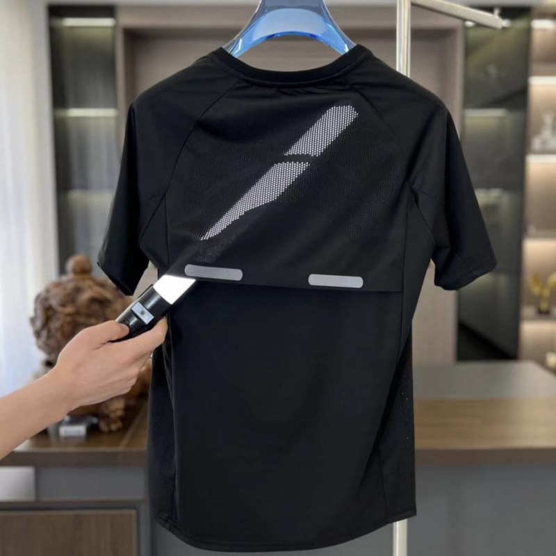 Camisa de seda de hielo con costuras transpirables de verano, pantalones cortos, traje de ocio deportivo de secado rápido suelto de alta elasticidad para hombre de dos piezas