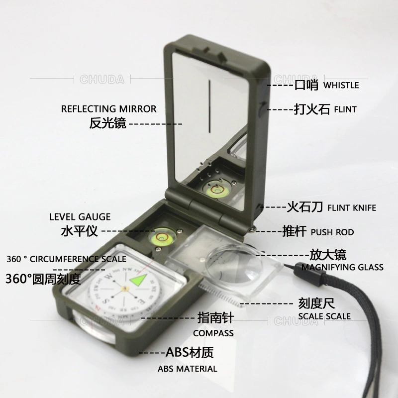 Многофункциональный компас T10 10 функций, увеличительное стекло со свистком и т. Д.