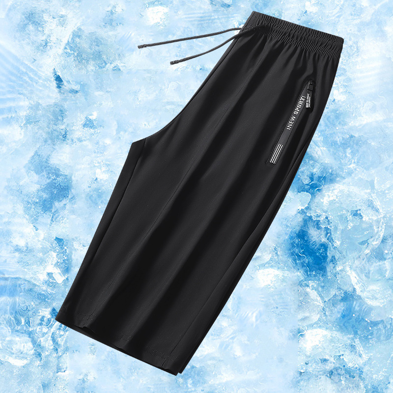 Pantalones de seda helada de verano para hombre, talla europea, talla grande, de secado rápido, informales, transpirables para deportes al aire libre, comercio exterior.