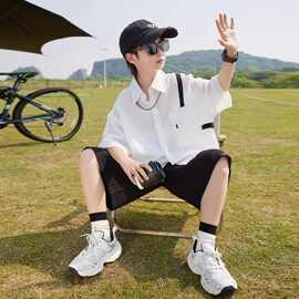 男童夏装套装2025新款儿童夏季薄款短袖衬衫中大童夏款洋气男孩潮