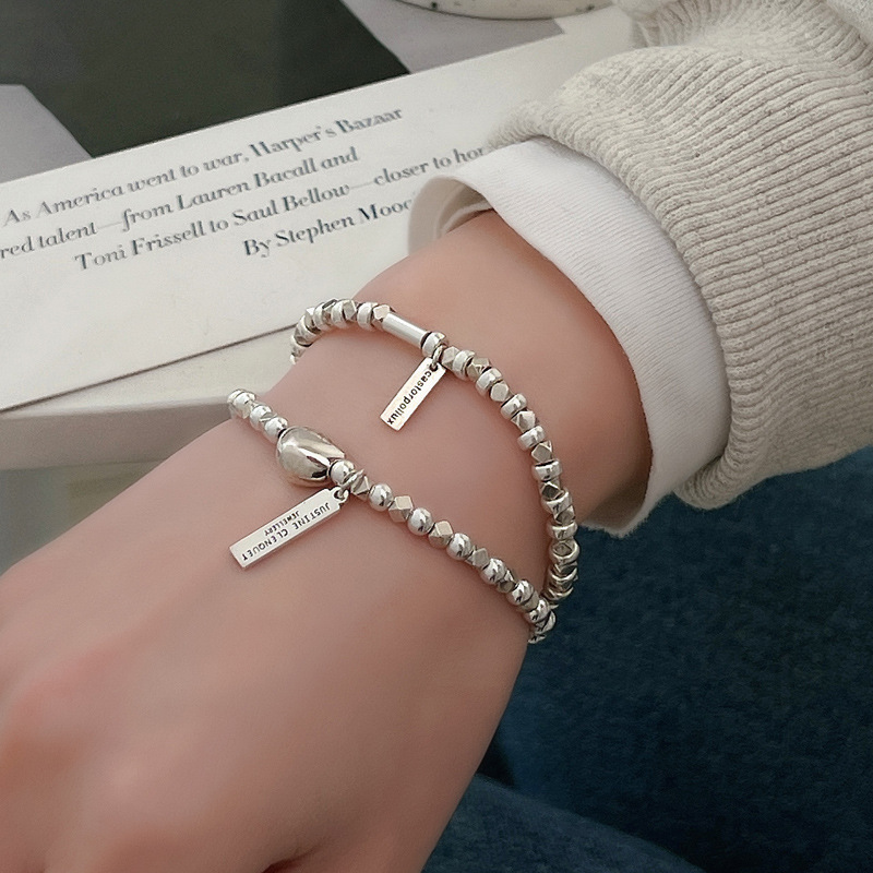 S Pure Fragmented Silver Bracelet Women's Minimalist and Impossible Design Letter Rectangular Card Strap Wearing_voghion.com