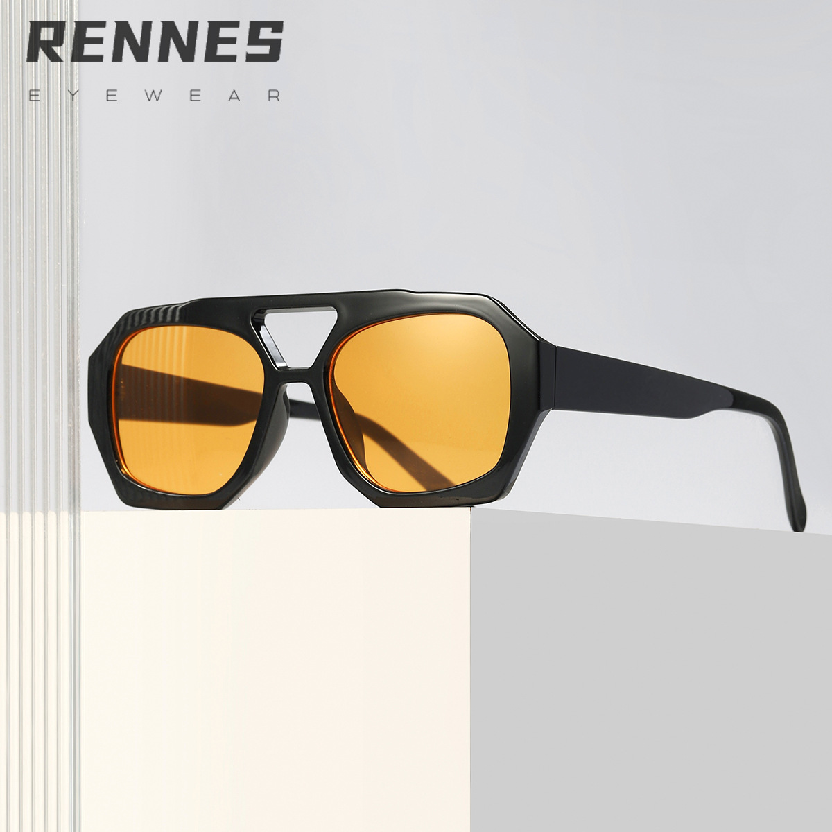 Nuevas gafas de sol de estilo europeo y americano de Raine, gafas de sol de moda con doble puente y montura grande para mujer, gafas de sol de protección solar transfronterizas.