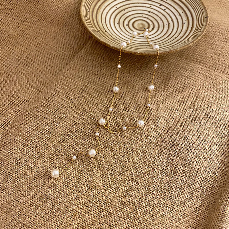 Women'S Gender Elegant Geometric Titanium Steel Tassel Artificial Pearls Necklace