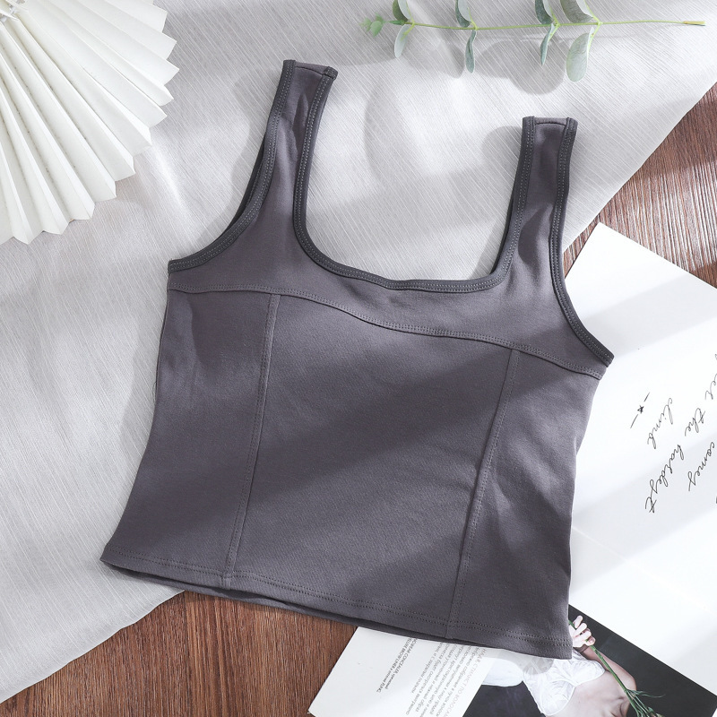 Primavera y Verano de color sólido sin costuras camisola envuelto en el pecho chaleco fijo de una pieza Copa interior y exterior desgaste medio-longitud anti-exposición chaleco para mujeres