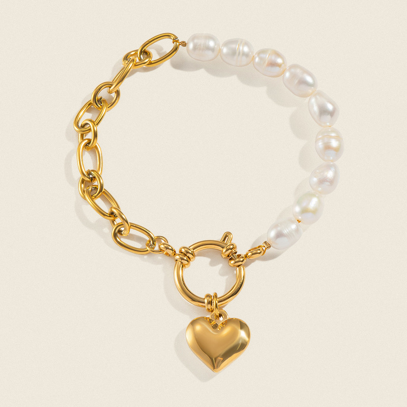Retro Natural Freshwater Pearl Stitching Bracelet for Women 18K Gold-Plated Stainless Steel Elegant Charm Accessible Luxury European and American Hand Jewelry