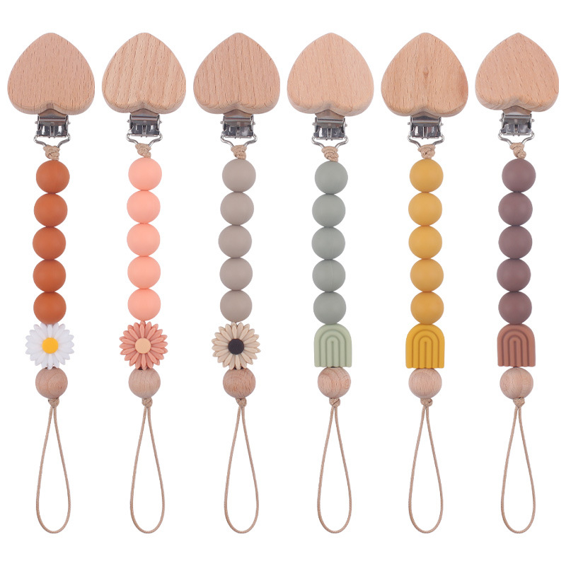 Nuevo bebé suministros de dibujos animados melocotón corazón Haya clip creativo DIY Daisy Arco Iris silicona pegamento mordedura cadena del pezón