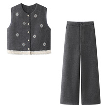 2026春季新款纯色高腰直筒式百搭休闲风毛呢休闲裤子L0070107008