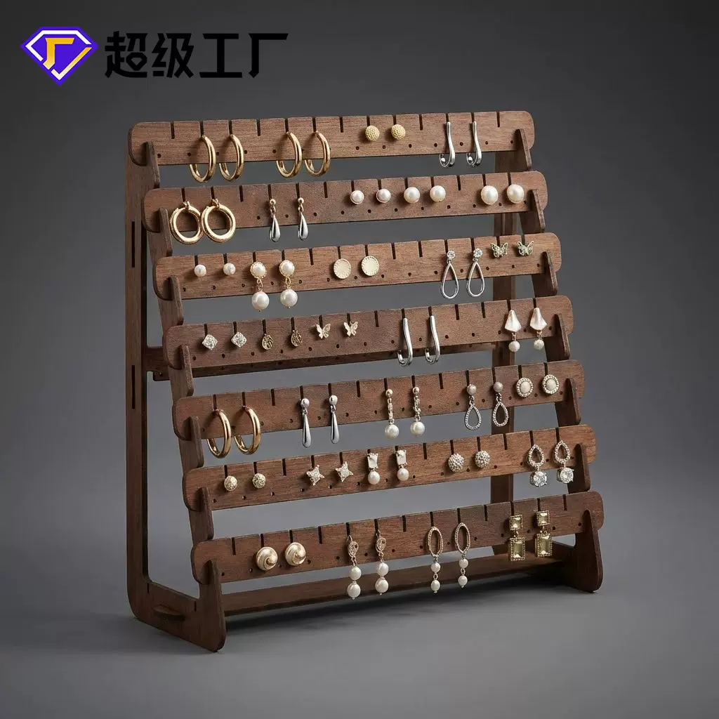 桌面置物架木质制首饰收纳盒创意复古饰品陈列道具摆摊耳环展示架