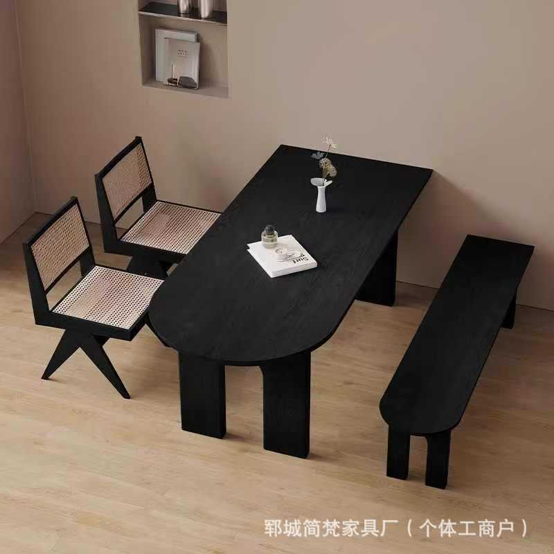 法式中古实木岛台餐桌家用老榆木茶桌靠墙半圆形咖啡桌洽谈接待桌|undefined