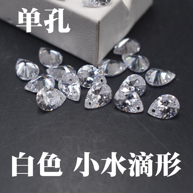Single Hole Drop Shaped Zircon Bare Stone Wholesale White Gem Pear Shaped Diy Earrings Punch CZ Drill